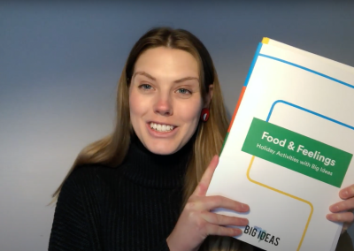 A screengrab from the Food and Feelings training video shows Big Ideas’ Sophie Pester holding the facilitator session plans for creative nutritional education activities offered as part of the Holiday Activities and Food Programme.